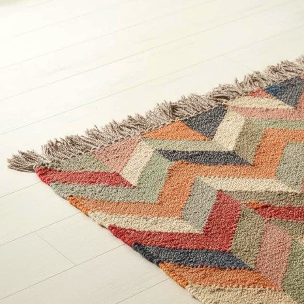 Multicolor Handmade Jute Vintage Dhurrie For Home